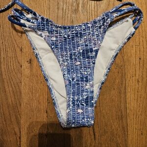 Women's Blue Patterned Bikini Bottoms Size Xs Vacation Holiday Swim